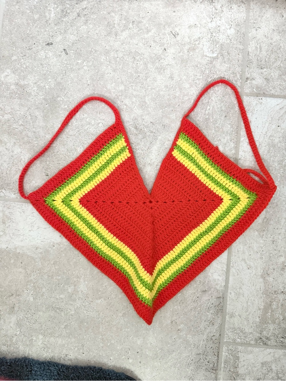 XL but could fit L or M if Pulled Tight - Handmade Crochet Rasta Halter Top